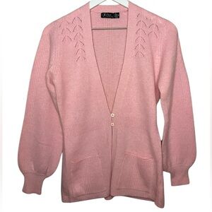 Pointelle Knit Cardigan Sweater M Coquette Feminine Y2K Lambswool Angora Pink